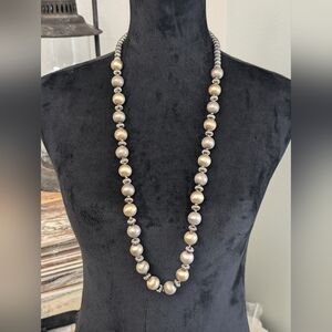 Monet Large Gold/Pewter Tone Satin Bead Necklace